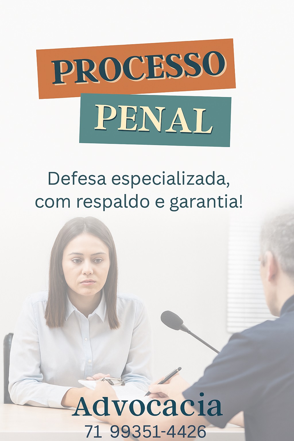 Processo Penal: Defesa especializada com respaldo e garantia. Ilustração de consulta jurídica.